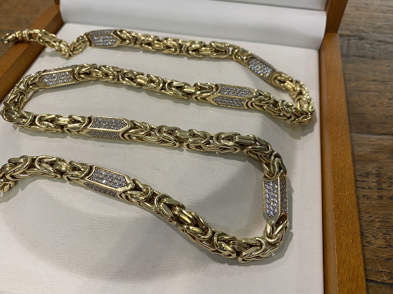 14k Gouden Ketting Byzantijnse Koningsschakel met Zirconia // 67,5 cm - Kleen Edelmetalen