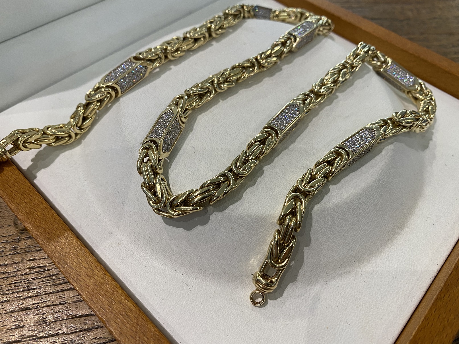 14k Gouden Ketting Byzantijnse Koningsschakel met Zirconia // 67,5 cm - Kleen Edelmetalen