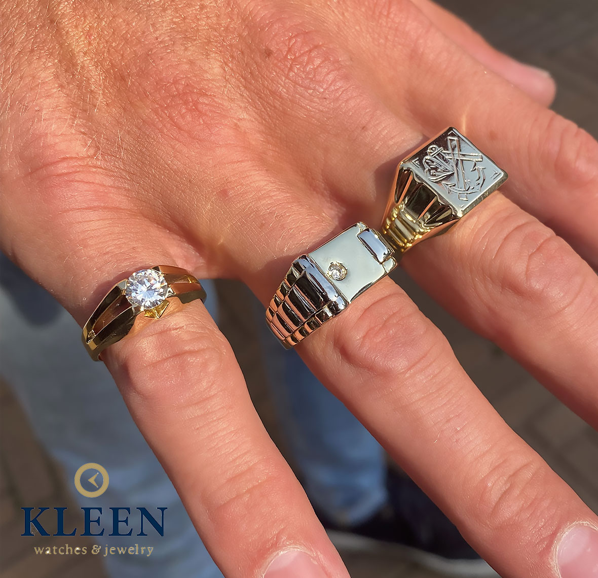 zweep klein duizend 14K Gouden Heren Ring met Geloof, Hoop & Liefde - Kleen Edelmetalen